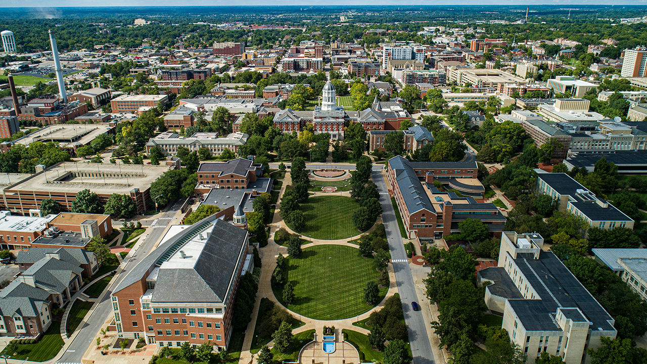 aerial shot jesse and carnahan quadrangle