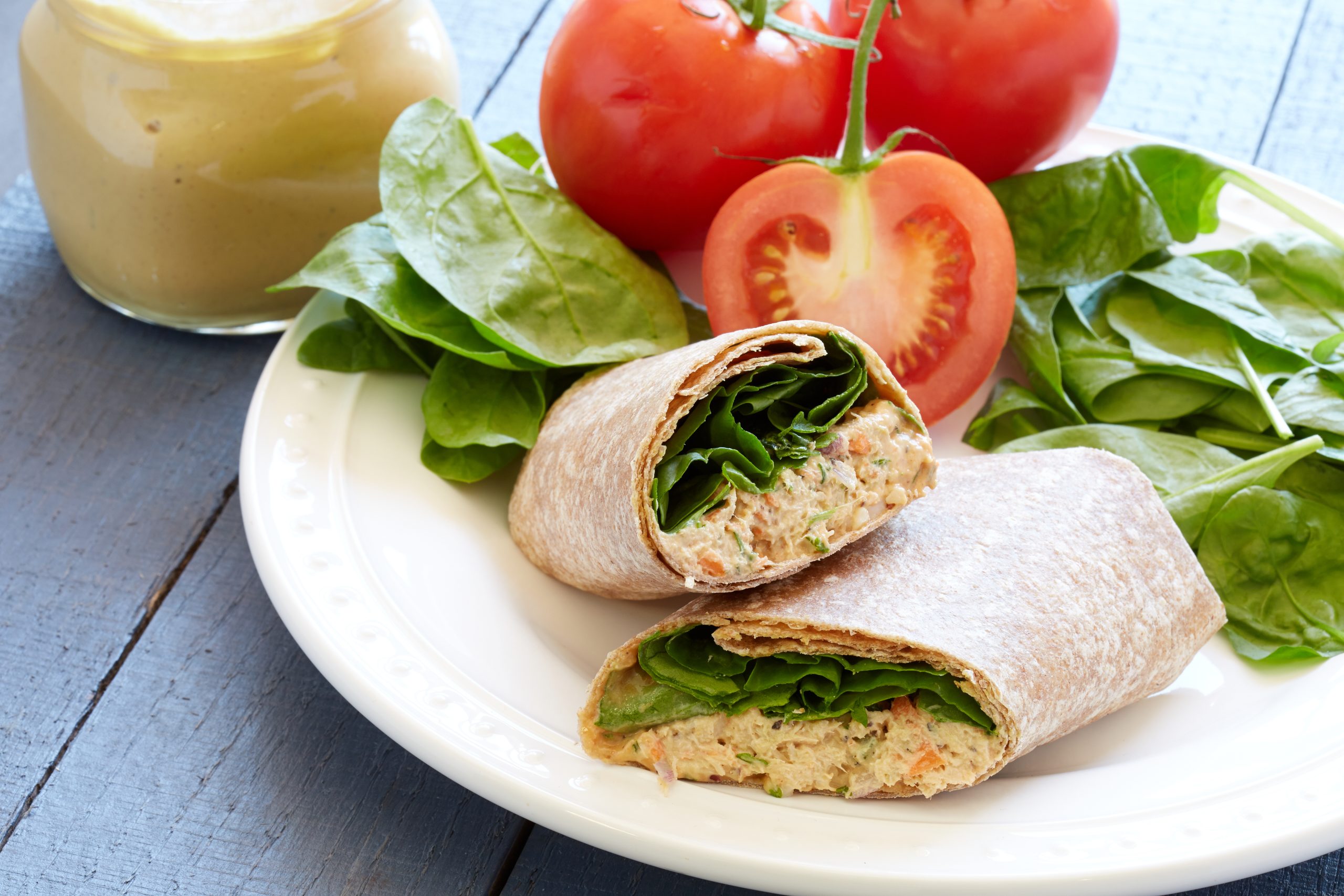 Sliced wrap on a plate