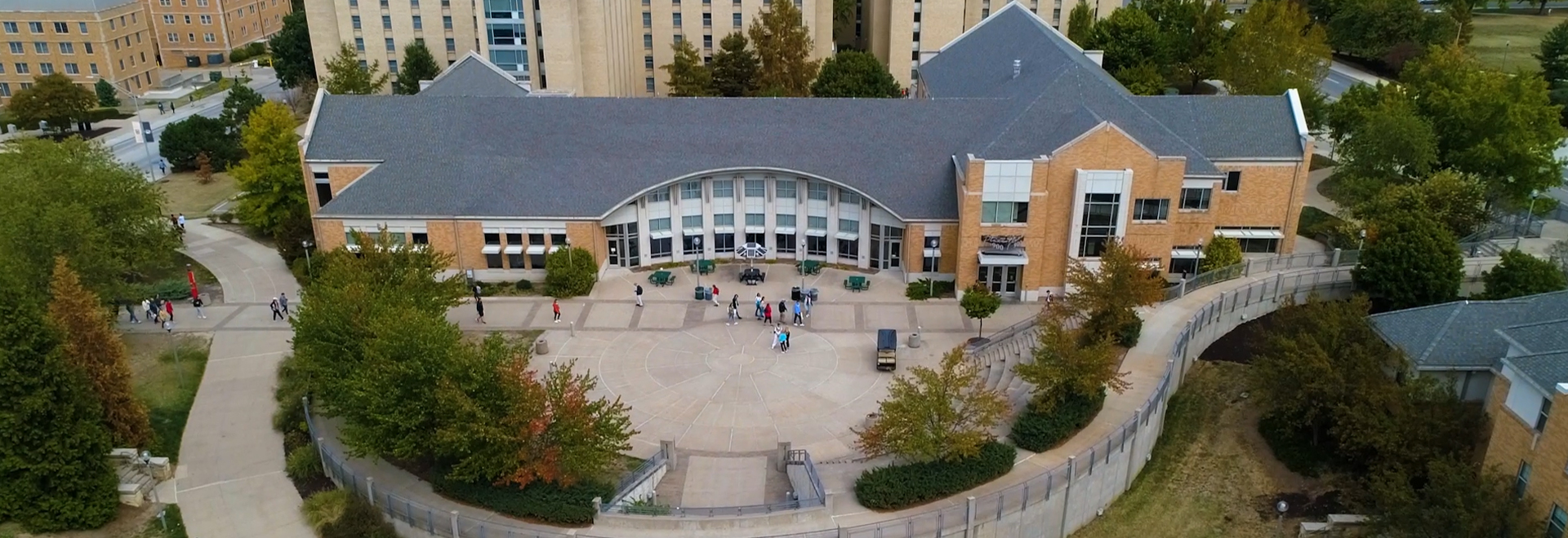 Drone shot of Plaza 900 dining hall