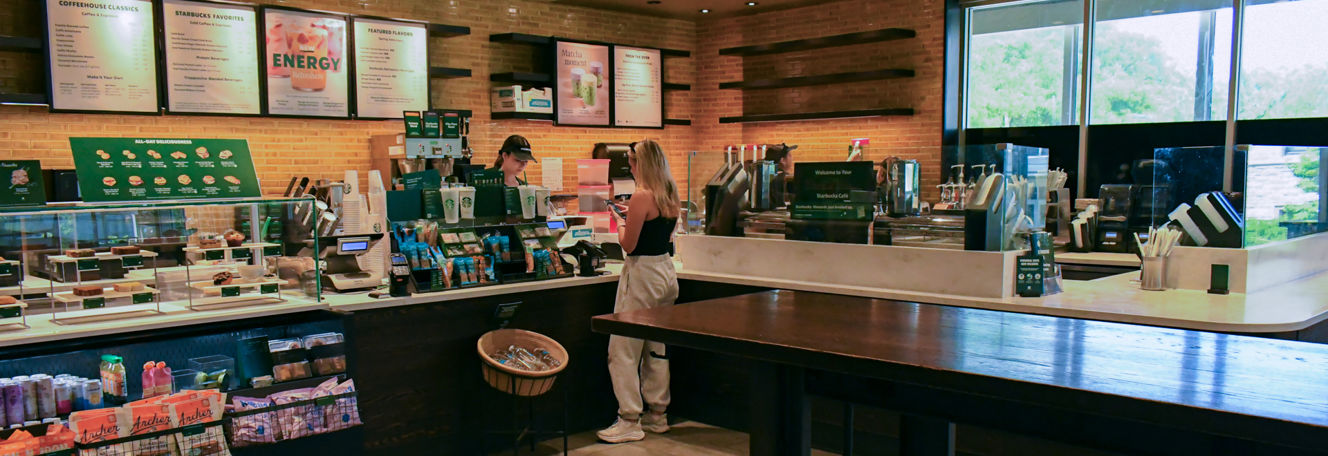 Student orders beverage at Starbucks