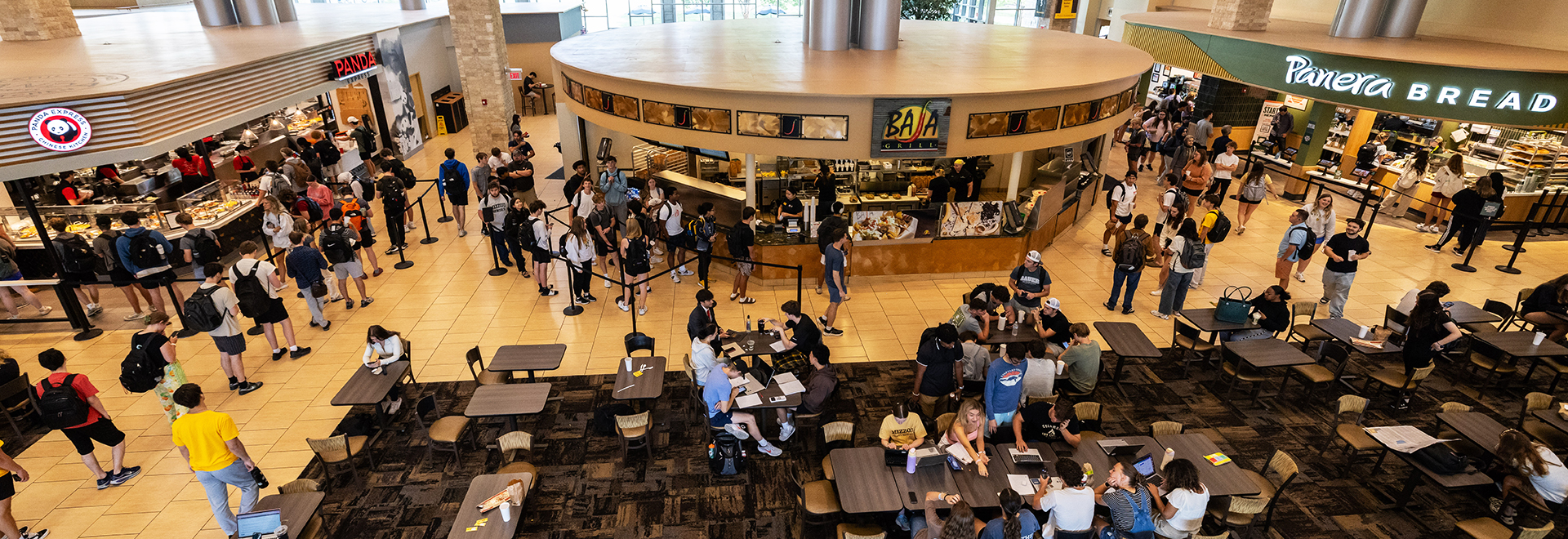 Aerial view of dining locations in the MU Student Center