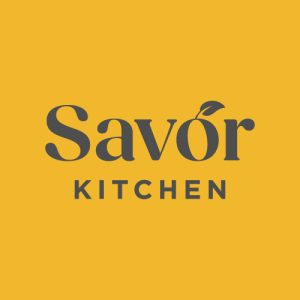 Savor Kitchen logo on gold background